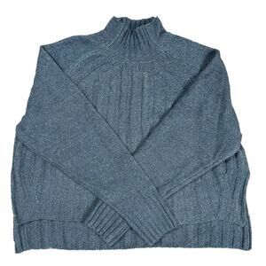 Merci Women’s Blue Turtleneck Sweater L Pullover Long Sleeve Side Slit NWT